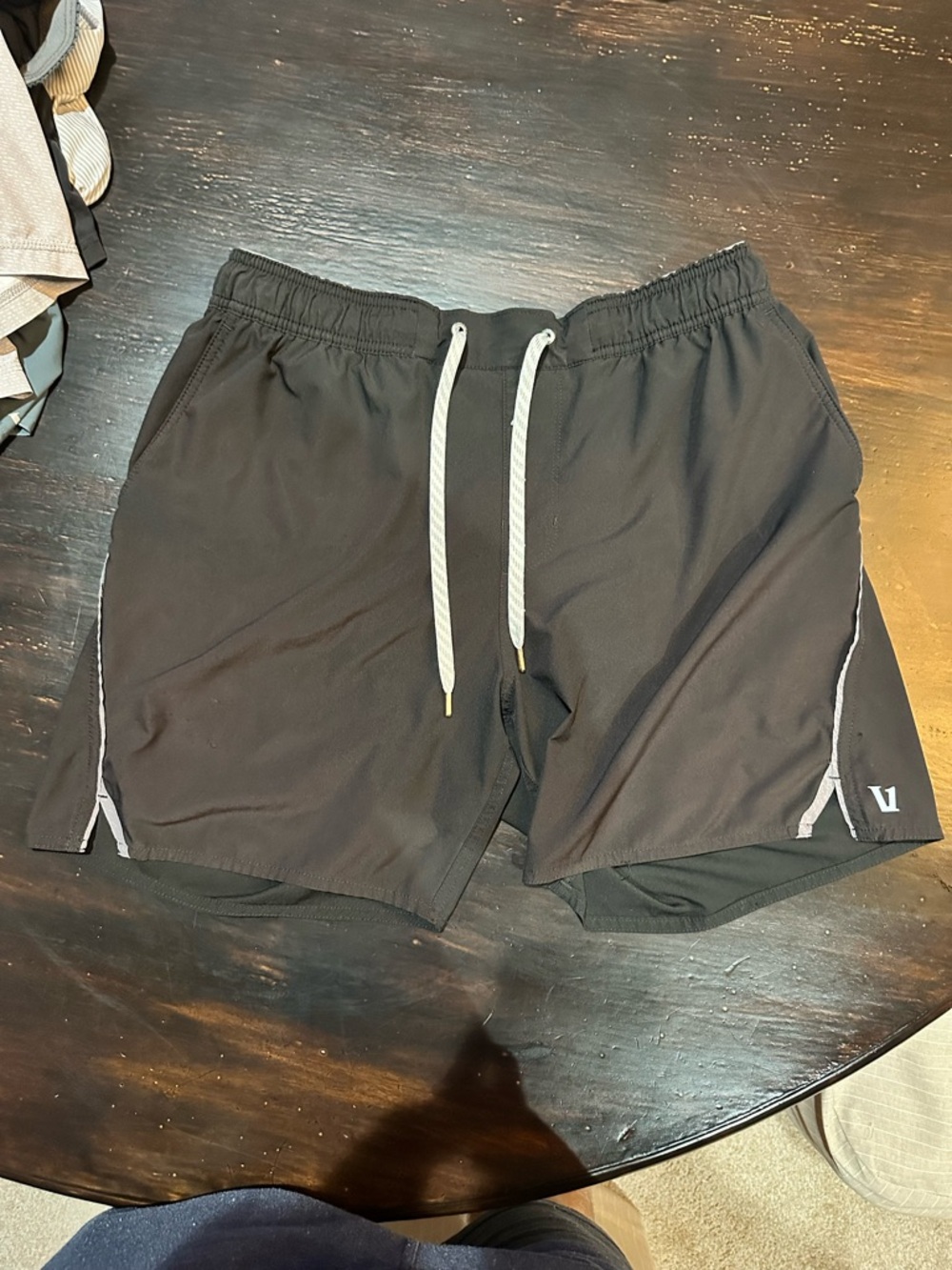 Vuori Black Athletic Shorts with White Drawcords